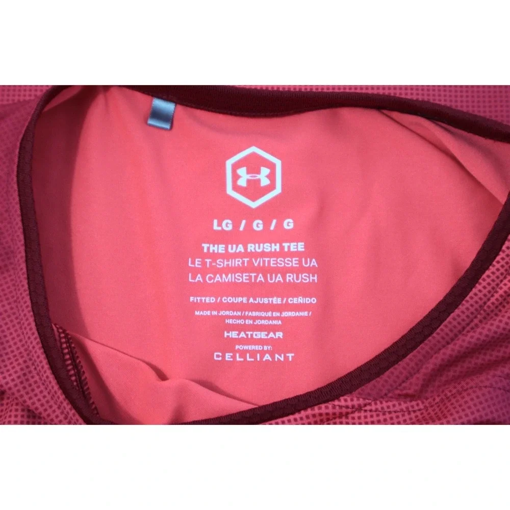 Under Armour Men L  The UA Rush Tee Red Fitted‎ Heat Gear Celliant Gradient Red